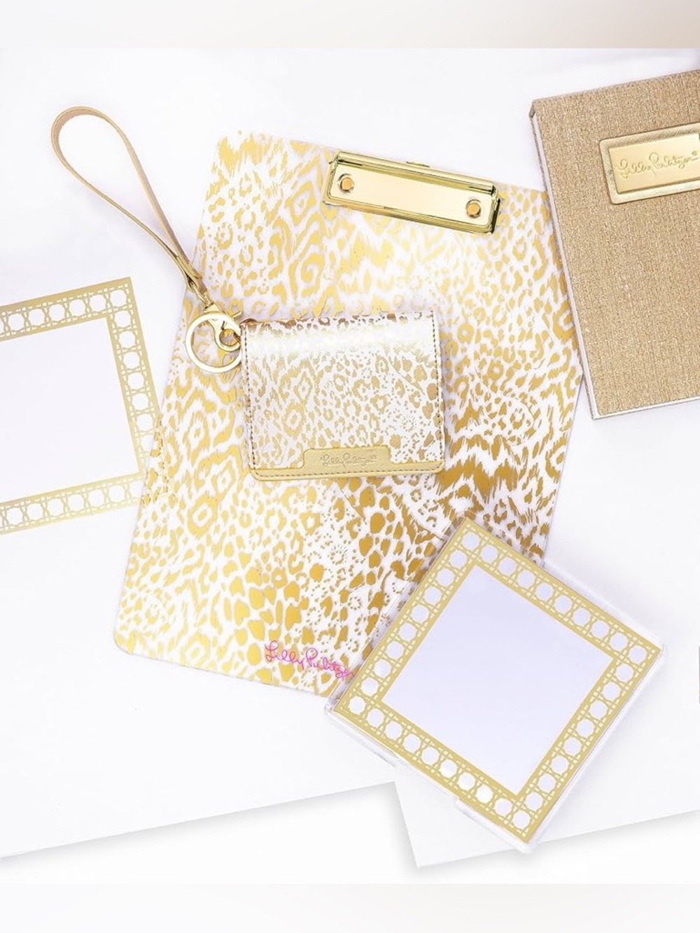 NWT! Gorgeous Lilly Pulitzer Gold and White Acrylic Note Set